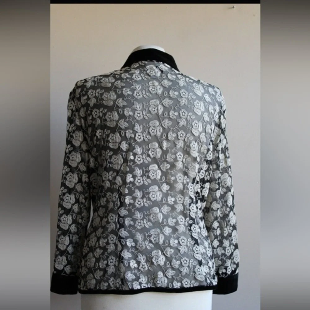 Talbots Embroidered‎ Velvet Trim formal Jacket semi-sheer Button Front